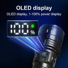 500,000 Lumens Super Bright LED Flashlight, Rechargeable C-Type Tactical Flashlight With Built-In Battery, 4 Modes, Great Gift For Holidays - Black - View 9