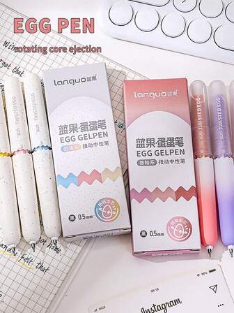 1pc Blue Egg-Shaped Twist Retractable Ballpoint Pen, 0.5mm Black Ink, Quick-Drying, Smooth Writing, Suitable For Writing, Signing, Exams, High-Quality Design