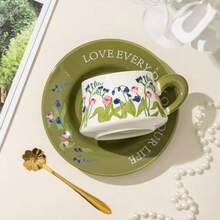 Vintage Ceramic Mug, Optimized Coffee Mug, Afternoon Tea Mug With Coaster And Spoon