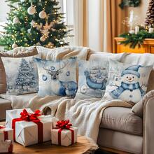 4 Stücke Weihnachts-Kissenbezug-Set mit Schneeflocken, Weihnachtsmann & Hirsch Motiven, geeignet für Wohnzimmer, Sofa, Schlafzimmer, ohne Kissenfüllung