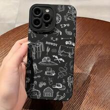Phone Case: Western Cowboys Aesthetic Howdy Protective Dark Red Phone Case Pupil Shadow For IPhone 16 11 15 14 13 12 Pro Max XR Plus Cases Birthday Christmas Gifts For Women Men Unique,Suitable For IPhone17 Air - 黑色 - 查看 1