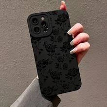 1pc Phone Case: Suitable For Apple Black Straight Edge Matte Rose Anti-Drop Phone Case Phone Accsesories Valentines Gifts - màu đen - Xem 3