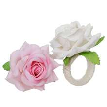 6pcs Champagne Rose Napkin Rings, Holiday Hotel Napkin Holders, Linen Rope Napkin Rings, Floral Napkin Rings - Multicolor - View 4