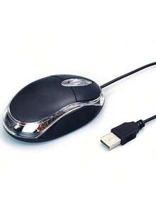 Mouse Sencillo Económico Para PC Laptop Mouse Óptico USB Ratón Alámbrico Con Luz LED 800 DPI - Negro - Ver 6