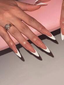 24pcs Extra Long Stiletto Press-On Nails, White French Tip Design, Includes 1 Jelly Gel And 1 Nail File, Suitable For Party, Dance And Daily Wear, Removable And Reusable - Multicolor - View 8