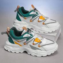 Zapatillas deportivas casuales con diseño de letra, suela gruesa y cordones delanteros para hombres. Zapatos deportivos casuales ligeros, versátiles y de moda para uso diario y running. Diseño de suela gruesa con efecto estilizante.