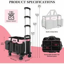 Rolling Cleaning Caddy Cleaning Plies Organizer With Trolley Wearable Cleaning Tote Bag On Wheels With Hard Bottom Cleaning Carts For Housekeepers/Home/Car/Office/Picnic Pink - Pink - View 2