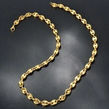 Men's Stainless Steel Minimalist Classic 18K Gold Coffee Bean 60cm Necklace, Hip-Hop Couple Chain, Fashionable Accessory For Daily, Party, All Seasons - Gold - View 6