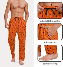Mens Pajama Pants, Soft Lounge Sleep Pants With Pockets Lightweight Long Pajama Bottoms For Menhalloween - 萬聖節黃 - 查看 7