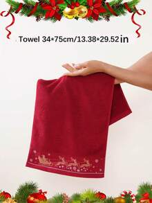 QIBHI Toalha de Banho/Banho Bordada com Rena de Natal em Cor Sólida (3/2/1 peças - Tamanho P) - Ideal para Presente de Natal, Festa de Casais, Decoração Natalina, Salão de Beleza, Hotel, Esportes, Artigos Essenciais para Casa e Cuidados com a Pele. - Vermelho - Ver 8