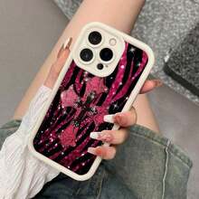 Pink Zebra Print Cross With Rhinestones Phone Case Hallowe, Thanksgiving Christmas Designs For IPhone   17/16 (Pro/Plus/Pro Max), 15/14/13/12/11, X/XS/XR/XS Max, Perfect Creative Gift For Boyfrids, Girlfrids Family2025 - White - View 3