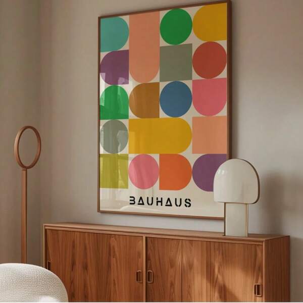 1 pezzo cartellone su tela geometrico multicolore senza cornice, opera d'arte ispirata al Bauhaus per decorare camera da letto, ufficio, soggiorno, caffè, bar e dormitorio