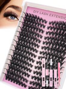 New 280pcs Individual Lashes Cluster D Curl,DIY Eyelash Extension Kit , 8-16mm Mix Lash Clusters With Lash Bond And Seal And Lash Applicator Tool For Self Application At Home - 黑色 - 查看 14