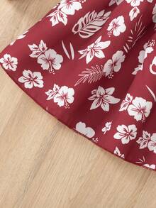 Váy len cardigan giả sọc kẻ sọc tay dài cổ tròn in hoa dáng chữ A cho bé gái, thích hợp mặc hàng ngày, ở nhà, ngoài trời, chơi thể thao vào mùa xuân và mùa thu - Đỏ - Xem 7