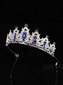 1pc Girls' Luxury Rhinestone Princess Crown Headband - Royal Blue - View 2