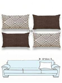 4 件装饰枕套，几何图案，100% 防过敏聚酯纤维靠垫套，复古亚麻材质，隐形拉链，可机洗，简约现代线条设计，拉链开合，家居装饰抱枕套，适用于沙发、客厅、卧室，无枕芯