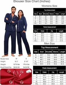 Couple Matching Pajamas 100% Cotton Long Sleeve Sleepwear Button Down Loungewear Pjs Set S-XXLhalloween - 海軍 - 查看 11