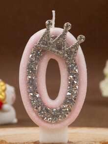 1支皇冠水晶银色粉色创意数字0-9蜡烛，生日派对粉色闪亮皇冠造型数字生日蜡烛，银色镶钻，营造氛围，适合生日庆祝、开学季和情人节蛋糕装饰 - 彩色 - 查看 22