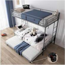 FABATO Litera Base Cama Individual - Base de Cama Individual de Metal 3 en 1 - Convierte en 2 Camas Individuales para Recamaraás Cama Canguro Individual con Ruedas (Gris) - gris - Ver 10