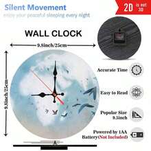 Custom Silent Round Wooden Wall Clock - 10 Inch No-Tick Quartz Movement, MDF Face With Interchangeable Black/White Hands, Peel & Stick Hanger For Bedroom, Office, Cafe