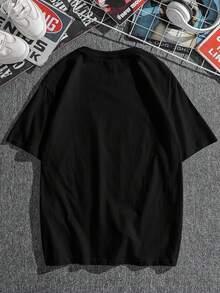 AnChiStreetwear - Camiseta de manga corta casual con gráfico en inglés minimalista y graffiti, adecuada para streetwear, actividades al aire uso diario, talla grande para hombres - Negro - Ver 3