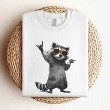 180g pure Cotton Funny Raccoon Party Shirt, Cool Raccoon Graphic Tee, Fun T-Shirt for Animal Lovers, Cute Summer Wear, Party Outfit, Unique Gift Idea, Unisex Stylish Breathable female Print Round Neck Short Sleeve T-Shirt For Women Casual streetwear Comfortable - Blanco - Ver 3