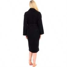 Ladies 100% Heavy Cotton Shawl Collar Bathrobe Terry Towelling Bath Robe Dressing Gown - Black - View 2