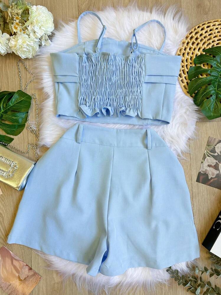 Women's Cropped And Short Set With Padding And Bag SP025 - 藍色 - 查看 5