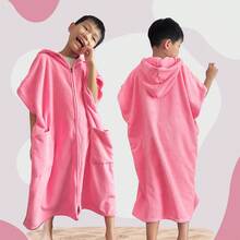 1 件儿童浴巾连帽衫吸水速干拉链冲浪斗篷换尿布毛巾游泳外套可穿戴沙滩巾粉色和海军蓝色 - 彩色 - 查看 14