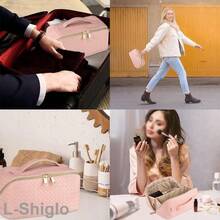 Large Capacity Waterproof Travel Makeup Bag For Women - Foldable Flat Lay Cosmetic Bag With Compartments Toiletries & Beauty Essentials - 紫色 - 查看 5