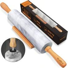 - Rodillo de mrmol con asas de madera y cuna de madera, 16.5 pulgadas para hacer masa de pizza y tortillas, rodillo de masa para corteza de tarta, galletas, pasta gris y blanco - 1 rodillo de mármol - Ver 2