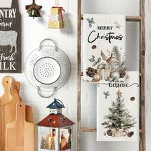 2 peças de toalhas estilo natalino, estampa de árvore de Natal e feliz Natal, panos de prato modernos de microfibra superabsorventes, panos de prato para cozinhar e assar, panos de prato, toalhas de mão, supermacios e altamente absorventes, decoração de cozinha, utensílios de cozinha, utensílios domésticos, toalhas de banho para salão de beleza, esportes de hotel, utensílios domésticos, toalha, cuidados com a pele