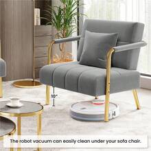 Butterslay 1pc Upholstered Accent Chair Modern Velvet Chair With Golden Metal Legs & Cozy Pillow, Leisure Arm Chair For Home Office - 淺灰色 - 查看 5