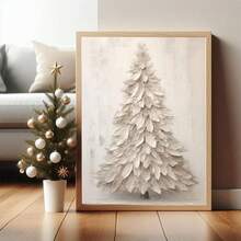 1pc, Canvas Wall Art, Framed Wall Decor, Christmas Art, Vintage White Painting Christmas Tree Mural, Christmas Wall Decor, Holiday Decor, Retro Art, Christmas Tree Ornament, Suitable For Home Decor, Living Room And Bedroom, Holiday Party Decorations, Happy New Year, Ideal Christmas And New Year Gift, Ready To Hang.
