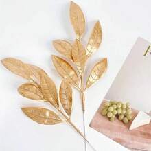 12pcs Christmas Decorative Flowers - Artificial Pine Branches With Golden Flowers, For DIY Wreaths/Vase Filler, Home Christmas Decor, Christmas Tree Decoration, Crafts, Artificial Christmas Branches For Indoor/Outdoor Vase, Home Decor, Artificial Plants, Artificial Flowers, Valentine's Day Gifts, Home Decor, Small Gifts Christmas Decorations Room Decor