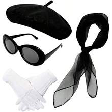 5 Pcs French Red Beret Hat Set Women Costume Accessories Including Scarf Gloves Beret Hat Halloween