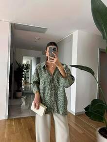 Camicia casual con stampa leopardata, taglia comoda, per donne di taglia curvy - Multicolore - Visualizzare 4