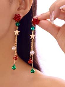 2pcs Christmas Tree, Snowflake & Bell Earrings, Unique & Fun Earrings, New Reindeer Candy Cane Hoop Earrings With Colorful Bells & Tassels, Christmas Gift Earrings, Suitable For Party/Daily And Event Wear