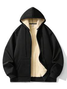 Men Plus Hooded Long Sleeve Jacket, Thermal Lined Thick Jacket, Suitable For Winter