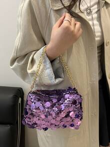 1pc Glitter Lightweight Large Capacity Women's Crossbody Bag, Fashionable Versatile Party Bucket Bag Suitable For Party, Travel, Evening , Purple - Purple - View 8