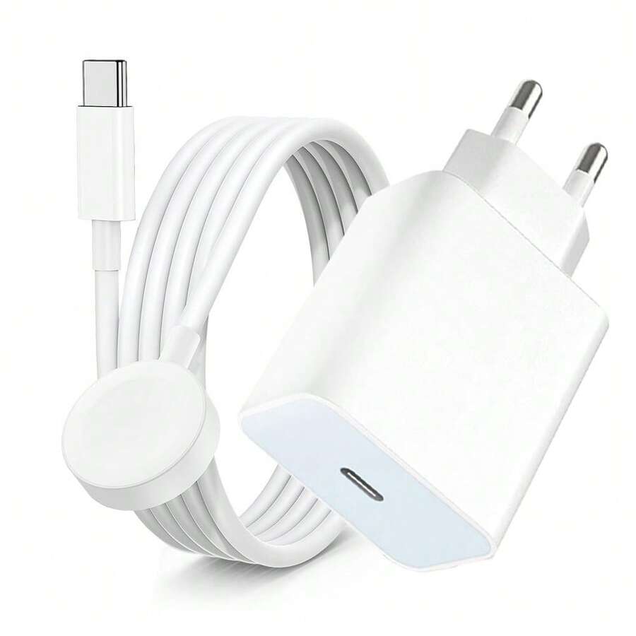 20W PD Fast Charger, Wall Charger Adapter + Magnetic USB-C Charging Cable Compatible With Apple Watch Series 11/SE 3/Ultra 3/Ultra 2/9/8/7/SE/6/5/4/3/2/1 - EU C Type Plug(220-240V) - View 1