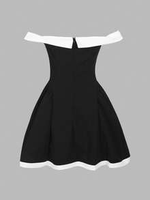 ii Vestido corto elegante de mujer con bloqueo de color y hombros descubiertos