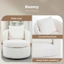 LEVEDE Round Swivel Chair For Living Room Comfortable Round Sofa Chair Swivel With Boucle Fabric Includes A Cozy Lumbar Pillow Swivel Barrel Chair 70cm X 78cm X 72cm Beige