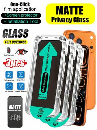 3 Stücke Anti-Spion gehärtetes Glas Bildschirmschutz, matt, selbstausrichtend, staubdicht, blasenfrei, kratzfest, fingerabdruckfest, stoßfest, kompatibel mit Apple X/XR/11/12/13/14/15/16/16 Plus/16 Pro/16 Pro Max/16e/17/17 Air/17 Pro/17 Pro Max