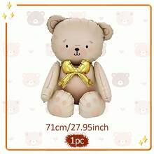 1个/13个71厘米可爱坐姿小熊铝箔气球,带金色蝴蝶结 - 搭配10英寸象牙色、香槟色、肤色乳胶气球。可爱的坐姿设计,适合生日、周年纪念、婚礼、情人节派对装饰、圣诞节装饰、婚礼仪式、节日庆典,可重复使用,轻便易携,是活动用品和庆祝活动的理想之选。 - 彩色 - 查看 14