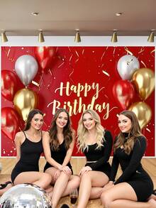 1 Stück rote und goldene "Alles Gute zum Geburtstag" Fotografie Hintergründe mit Glitzersternen, Luftballons, goldenem Band, Party Banner 150 x 100 cm / 210 x 150 cm / 270 x 180 cm Foto Hintergrund für Innen- und Außenbereich, Babyparty Dekoration