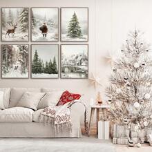 1 件，帆布墙画，带框墙面装饰，复古圣诞老人和圣诞树艺术品，非常适合客厅、卧室或入口处的节日墙面装饰，节日礼物创意，冬季装饰，圣诞节家居装饰，圣诞节