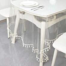 1 قطعة مفرش طاولة مستطيل شفاف مع شرابات - مفرش طاولة شرابات عتيق - مفرش طاولة بطراز إنس، مناسب للتناول، الحفلات، المطاعم، ديكور طاولة المقهى - أبيض - مشاهدة 3