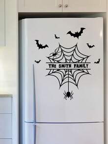 Custom Halloween Door Decal, Personalized Family Name Spider Web Sticker With Bats & Spiders, Halloween Front Door Decor, Spooky Vinyl Transfer Decal, Haunted House Porch Decoration, Gothic Fall Home Decor, Trick Or Treat Sign - Multicolor - View 5