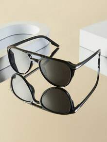 1pc Women's Fashion Glasses, New Double-Bridge Vintage Large Frame Personalized Versatile Face-Flattering Accessory Suitable For Daily, Outdoor, Cycling, Sun Protection, Stage Performance, Party